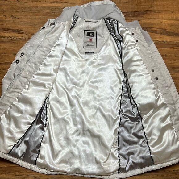 Helly Hansen Vtg White Gold Floral Parka Puffer Hood Hilton Winter Ski Jacket S - Picture 7 of 12